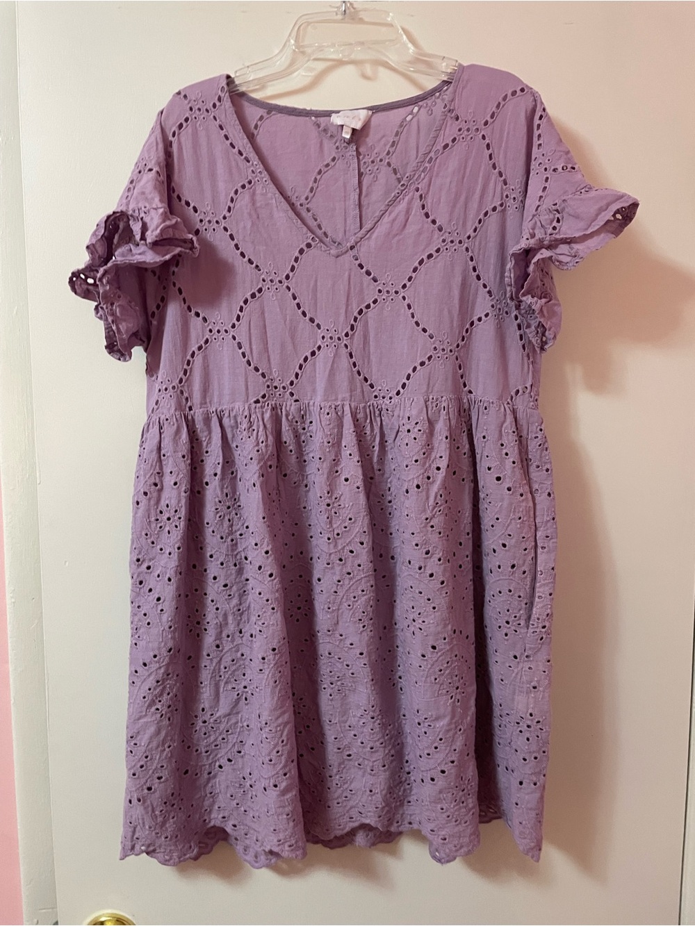 Entro Purple lavender eyelet dress with diamond-shaped cutouts